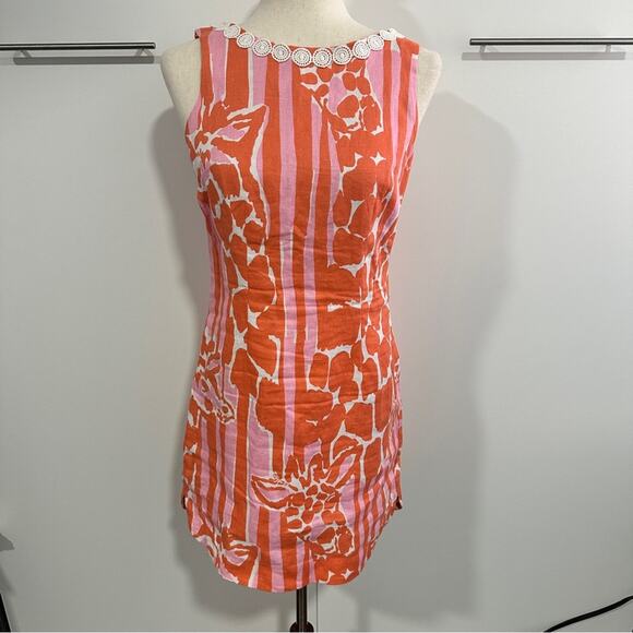 Lilly Pulitzer Size 4 Orange Pink Giraffe Print Mini Dress Summer Chic Coastal - Picture 3 of 16